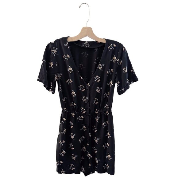 Madewell Floral Black Romper Short Sleeve Shorts Summer - Picture 1 of 6